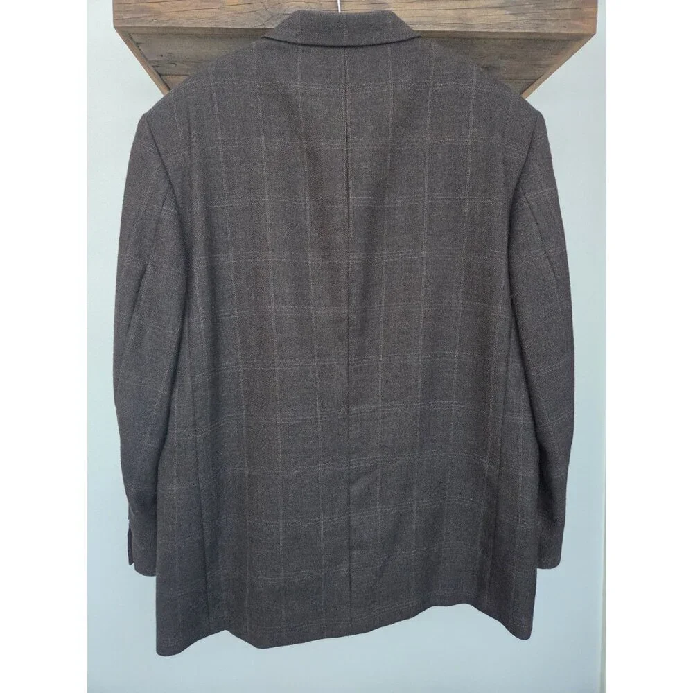 Oscar de la Renta 42S Wool Blazer Brown Windowpane Plaid 2 Button Lined